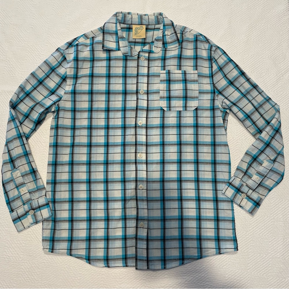 There Abouts shirt, button down, blue and white plaid, boy’s XL